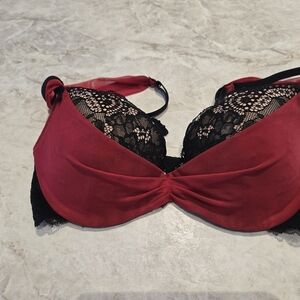 Adore Me Red and Black Lace Bra
